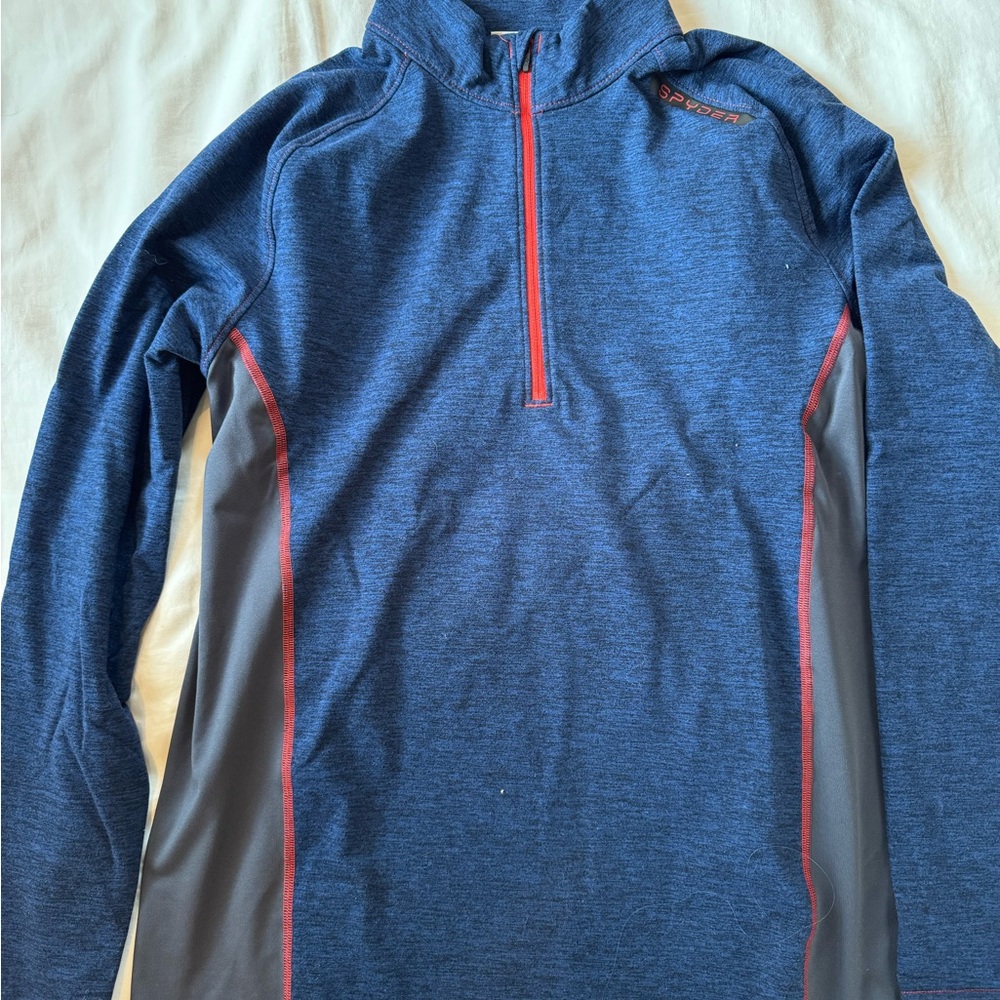 Spyder Blue and Gray Pullover with Red Stitching